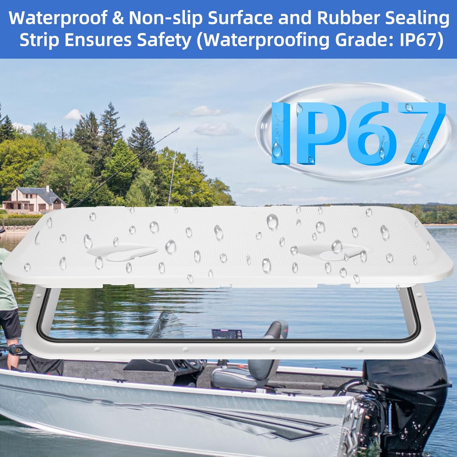 Marine Boat Hatch Deck Cover Lid,Marine Deck Access Hatch & Lid,Black Rectangle Boat Access Door for Bass/John/Fishing/Skiff/Sailboat/Yacht,Waterproof Cover Easy to Install