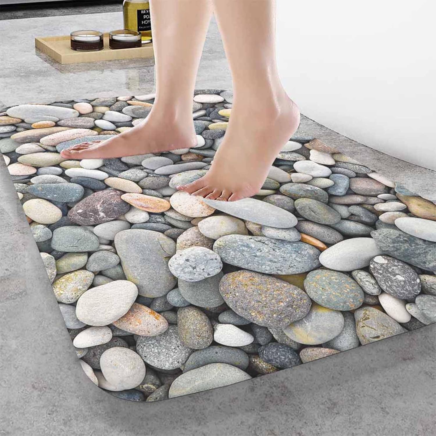 Colorful Sea Pebble Bath Rugs Microfiber Bathroom Mat Soft Plush Shaggy Shower Mat for Bathroom Fluffy Comfortable Water Absorbent Carpet Non-Slip Machine Washable 16"X24" - Image 2