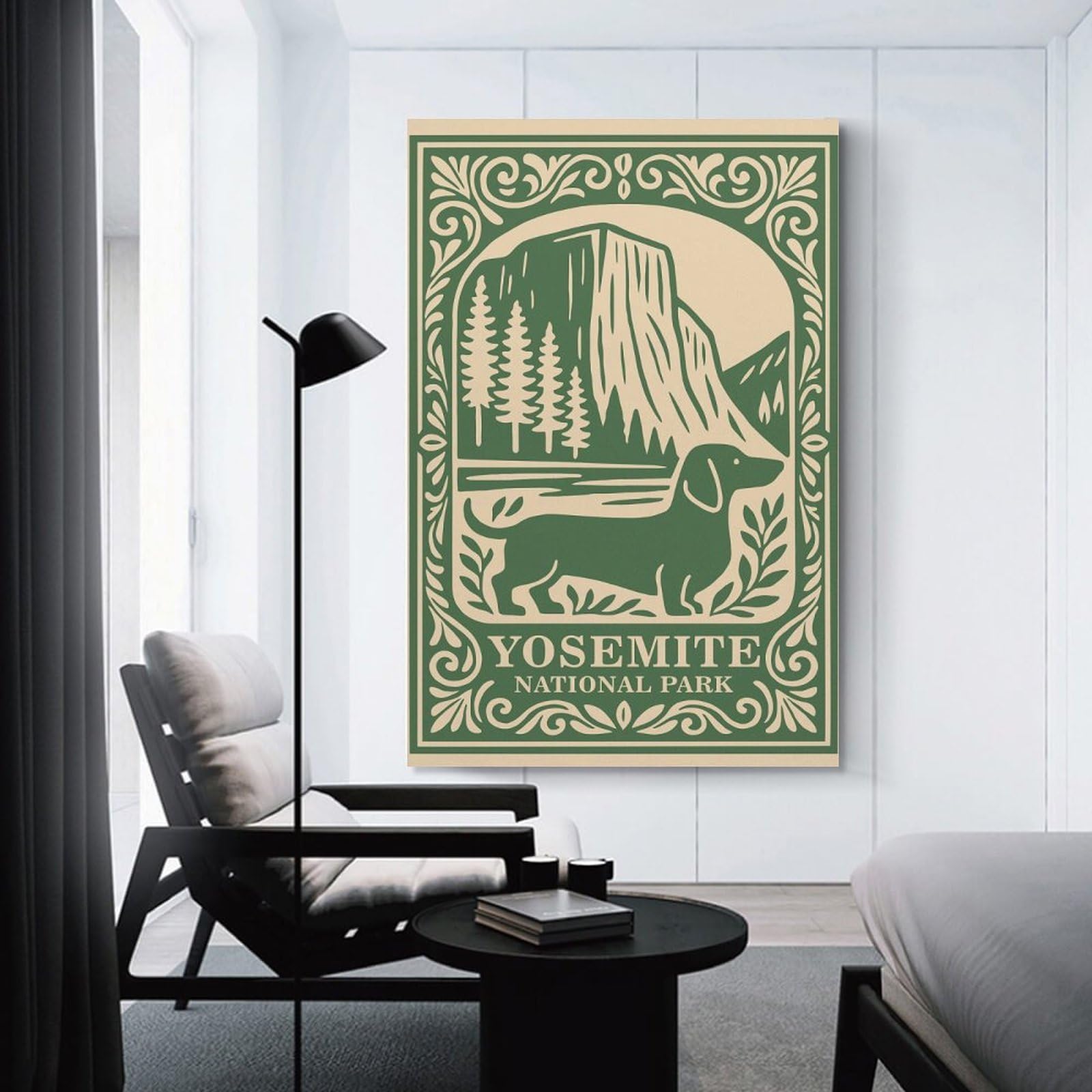 Junmoney Yosemite National Park Dachshund Vintage Canvas Wall Picture, 20x30inch(50x75cm), for Bedroom Walls, Guest Spaces Or Lounges, Stylish Decor for A Restful Room Update