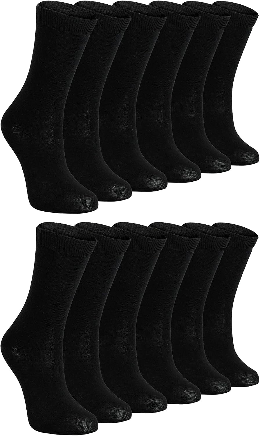 Sock Snob - 12 Pair Multipack Kids Plain School Socks | Boys & Girls | 3 Sizes| Childrens Cotton Rich Socks (3-6 Years, Black)
