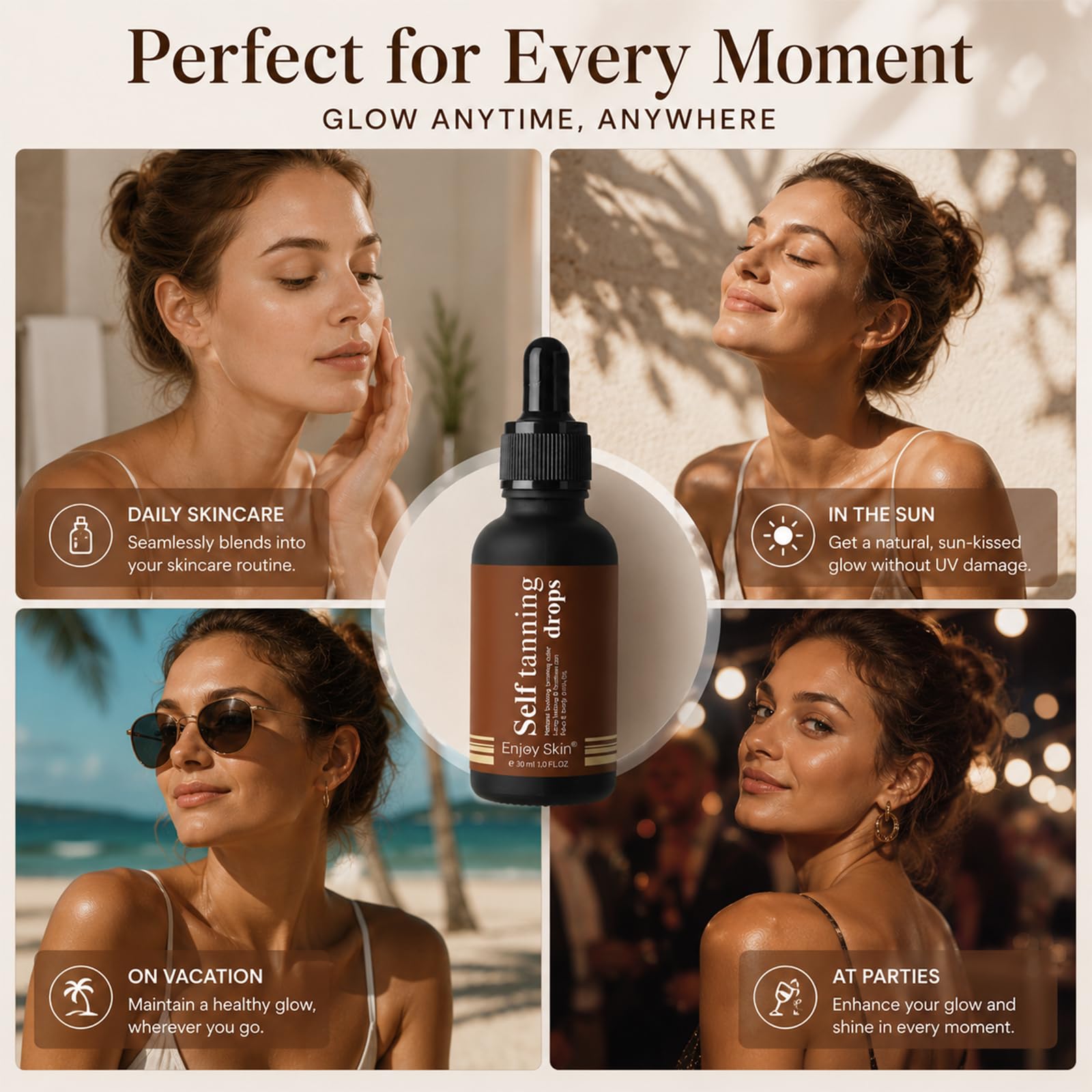 30ml Self Tanning Drops, Gotas Autobronceadoras, Brillo Bronceado para Todo Tipo de Pieles, Bronceado Personalizado, un Efecto de Bronceados sin Tomar el Sol(Marrón)