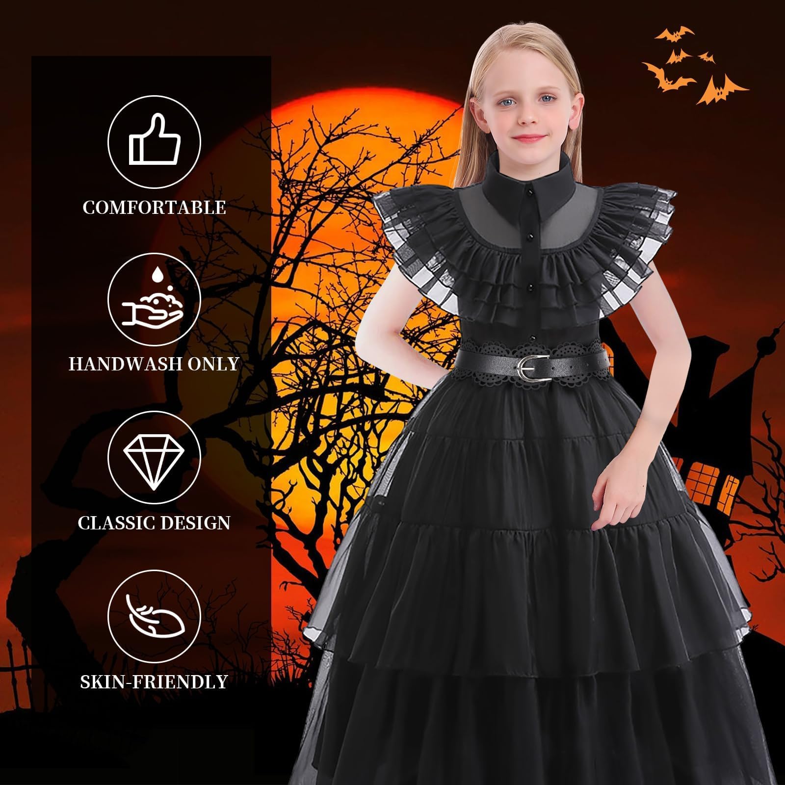 Vestito nero per bambine, costume gotico per cosplay, per Halloween, compleanno, scuola, feste (aggiornamento nero, 3-4 anni) ying b-wig-2