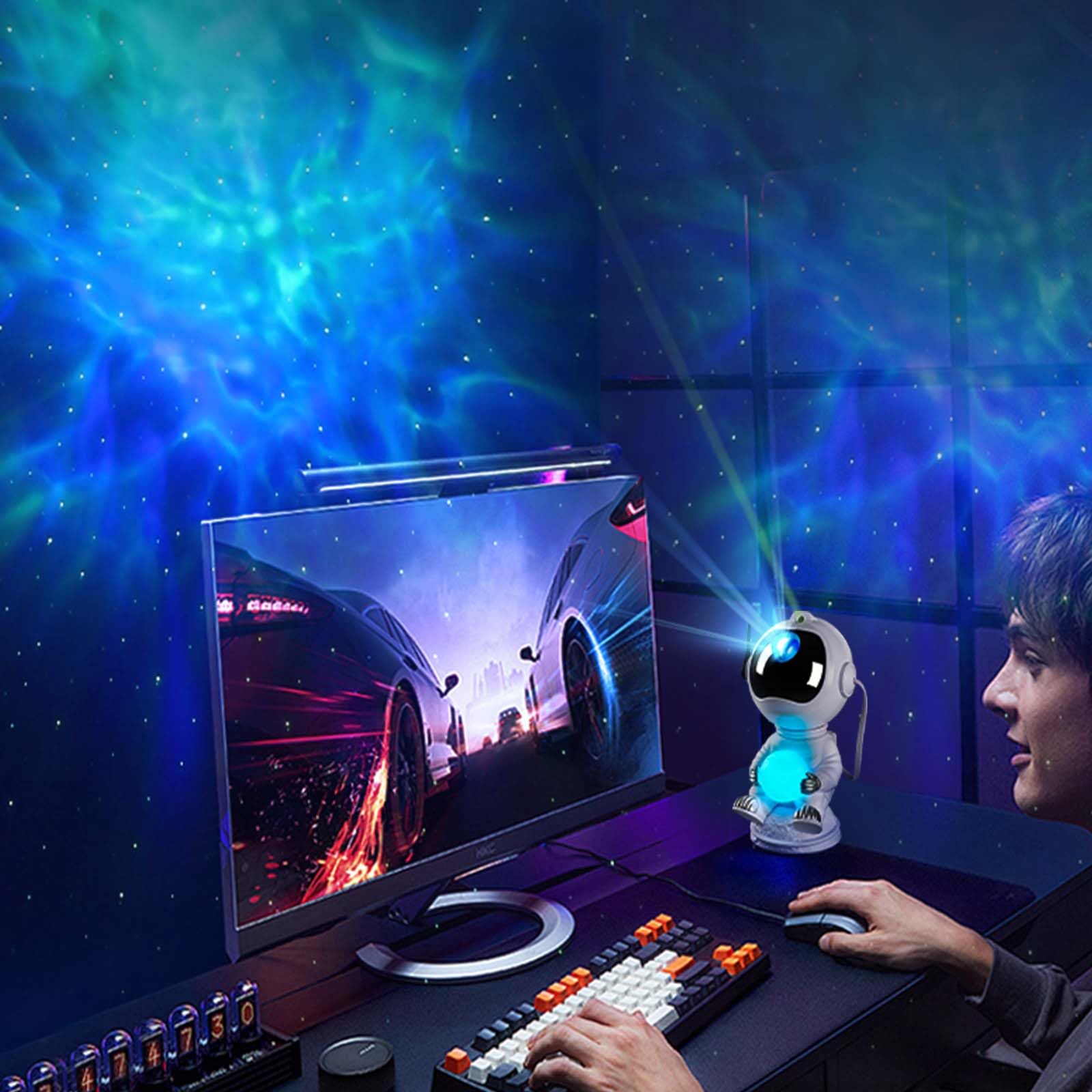Veetop Astronauta Proiettore, Galaxy Proiettore di stelle e nebulosa, Proiettore Cielo Stella Regolabile, Timer e Telecomando, Rotazione a 360, Regali per Camera Bambini e Adulti