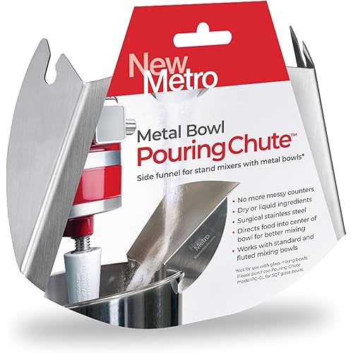 New Metro Design PC-10 Pouring Chute Compatible with KitchenAid Stand Mixer with Stainless Steel Bowl, Silver