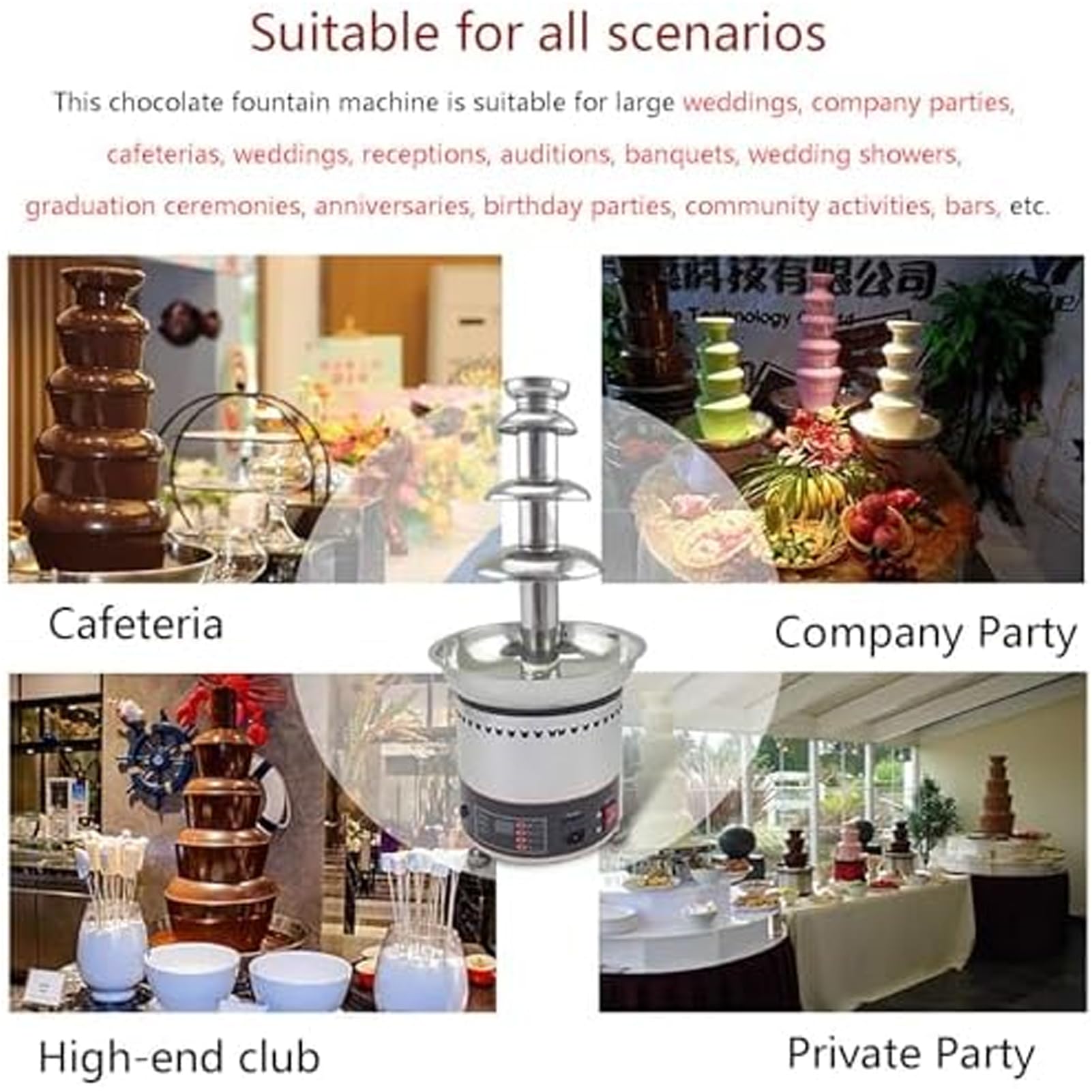 Torre De Fondue De Chocolate Caliente Comercial 4/5/6 Niveles En Acero Inoxidable, Fuente De Chocolate Profesional, para Derretir Y Calentar Nachos, Queso, Licores En Fiestas Y Bodas