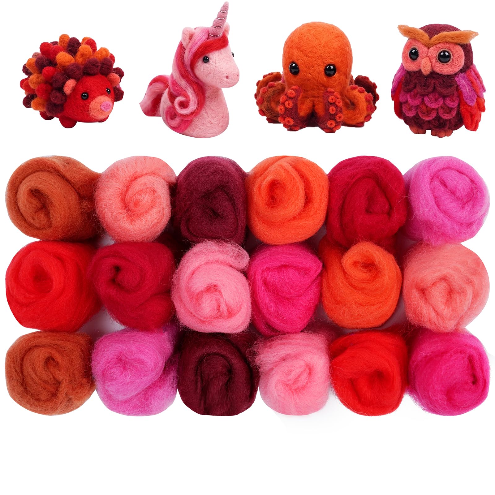 Ainiv 18 Pcs Felting Wool, Needle Felting Wool (Red Series) — image 1