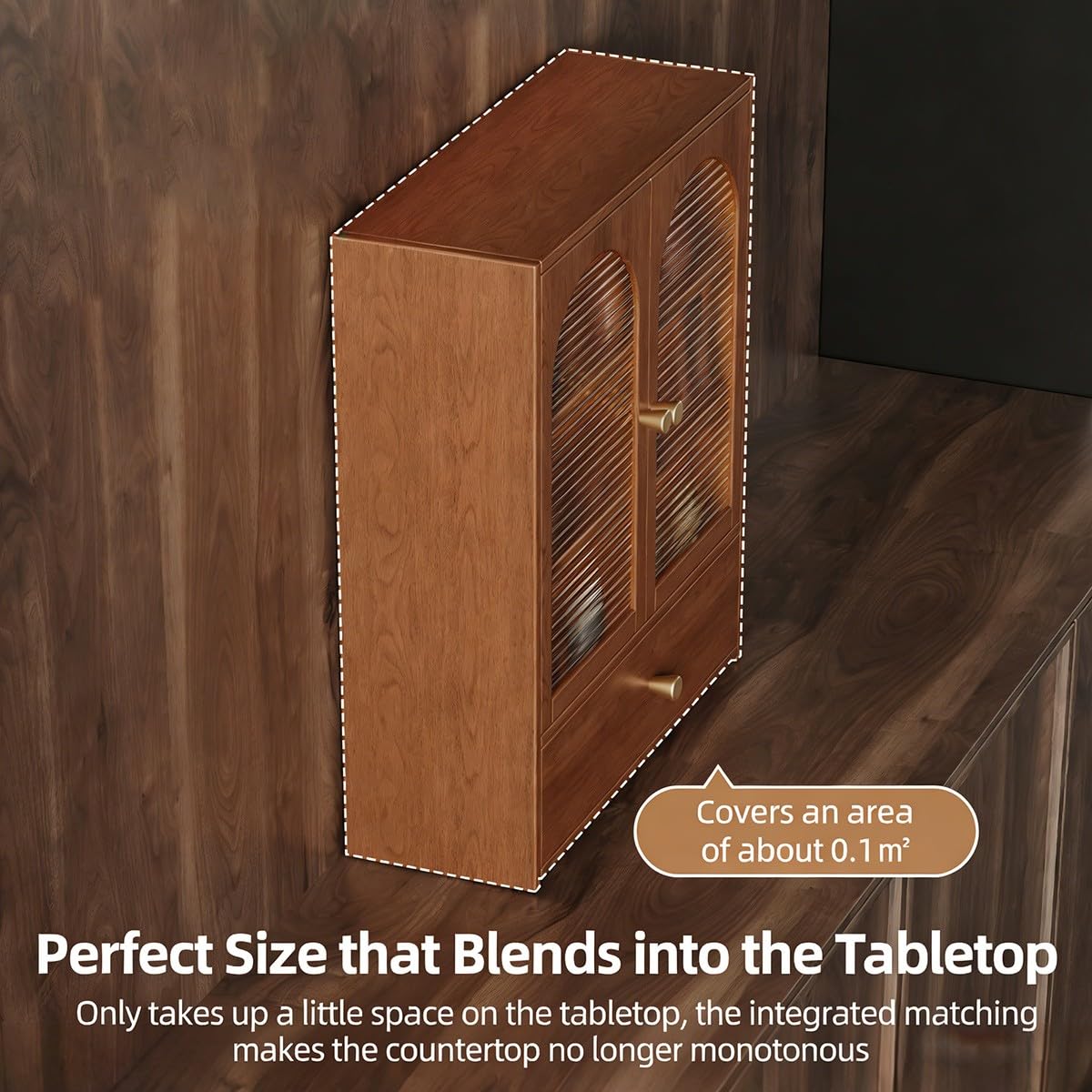 Mueble De Sobremesa Madera con Puertas Acrílicas Acanaladas 47cm Alto Puerta Sencilla O Doble 20cm 40cm Ancho Cajón Antipolvo para Juego De Té Sala De Té Encimera (