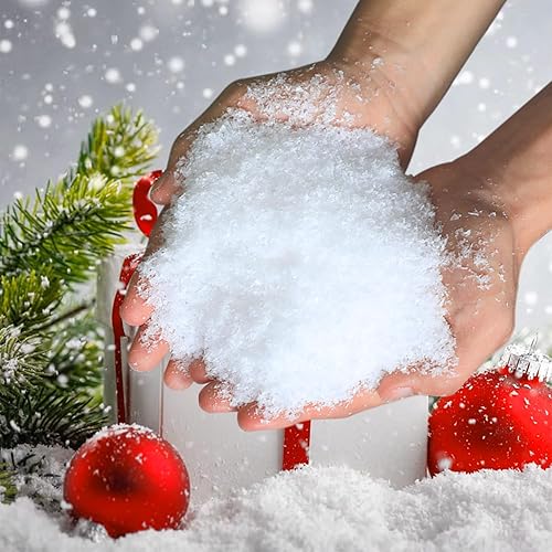 A AINOLWAY Nieve falsa de 25 onzas para exhibición de pueblo de Navidad, exhibiciones de invierno, decoración de copos de nieve de plástico secos