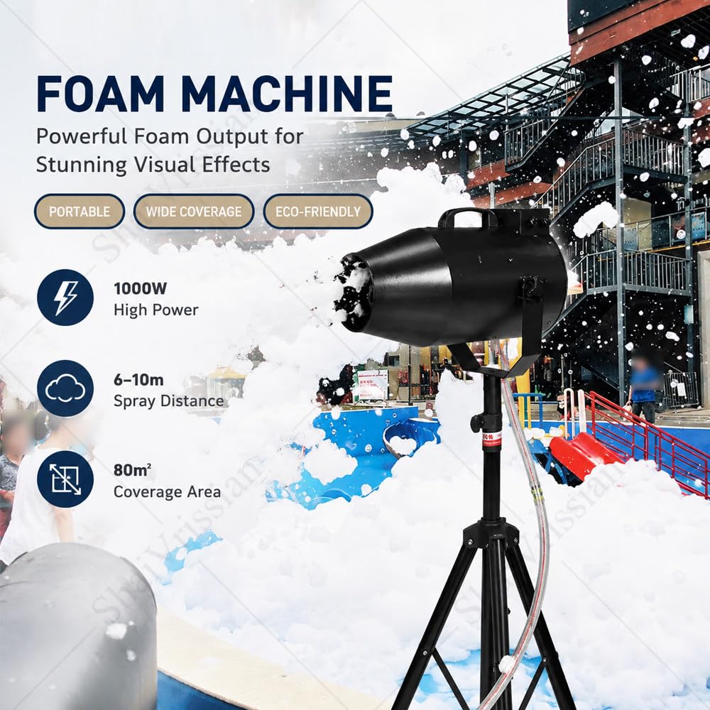 1000w Macchina Produzione Schiuma,Cannone Schiuma Party,Distanza 6-8m,Angolo Regolabile,Area 80㎡,Anti-Ostruzione,per Giardino,Piscina,Compleanni,Eventi All'aperto
