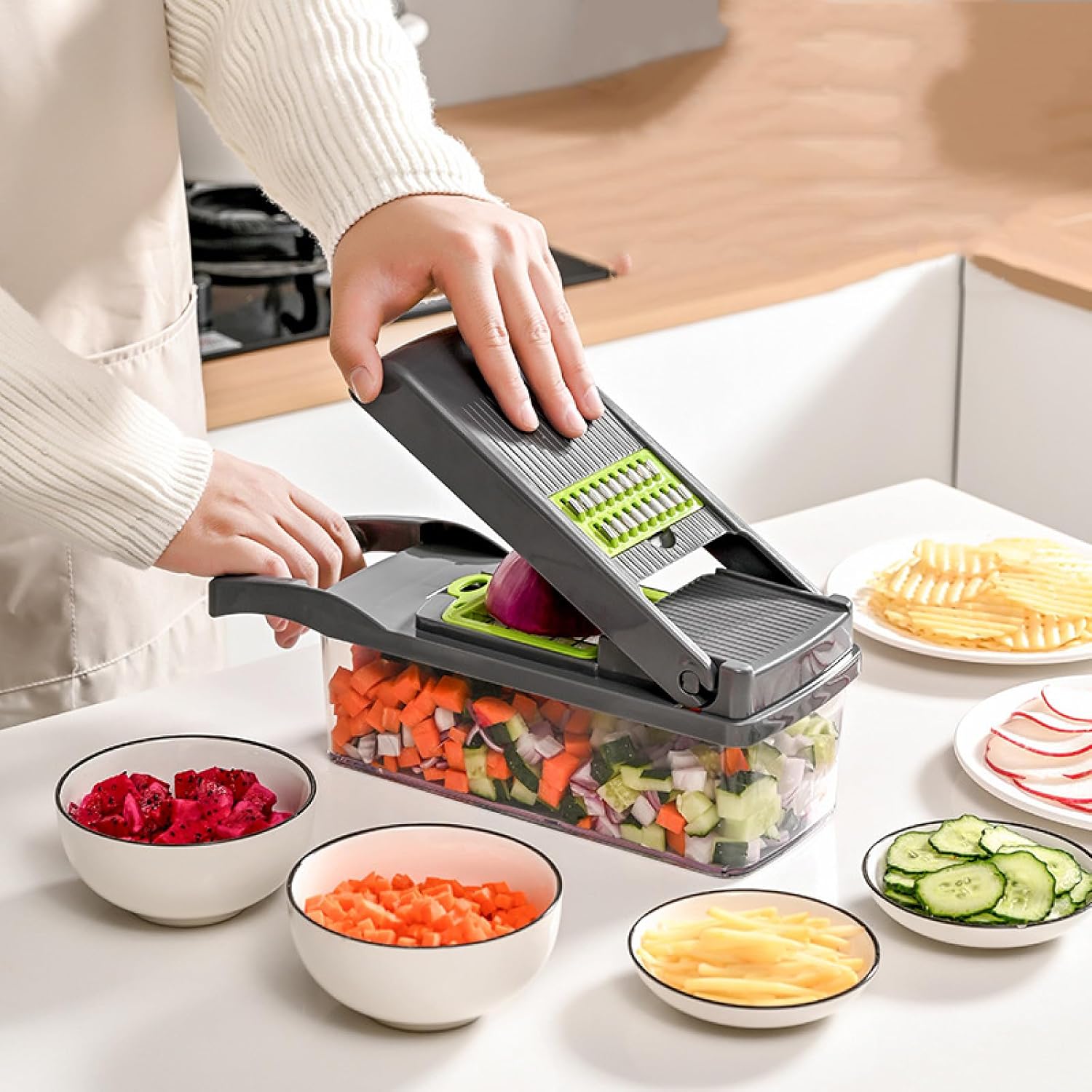 EDIEGO Multifunctional Vegetable Cutter, Dicer, Shredder, Slicer, Artifact, Kitchen Supplies