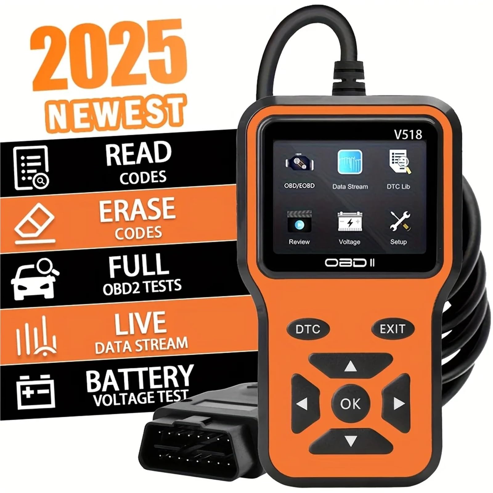 OBD2 Scanner V518- Instant Fault Code Reader and Voltage Check | Full System Diagnosis | 10 Second Analysis