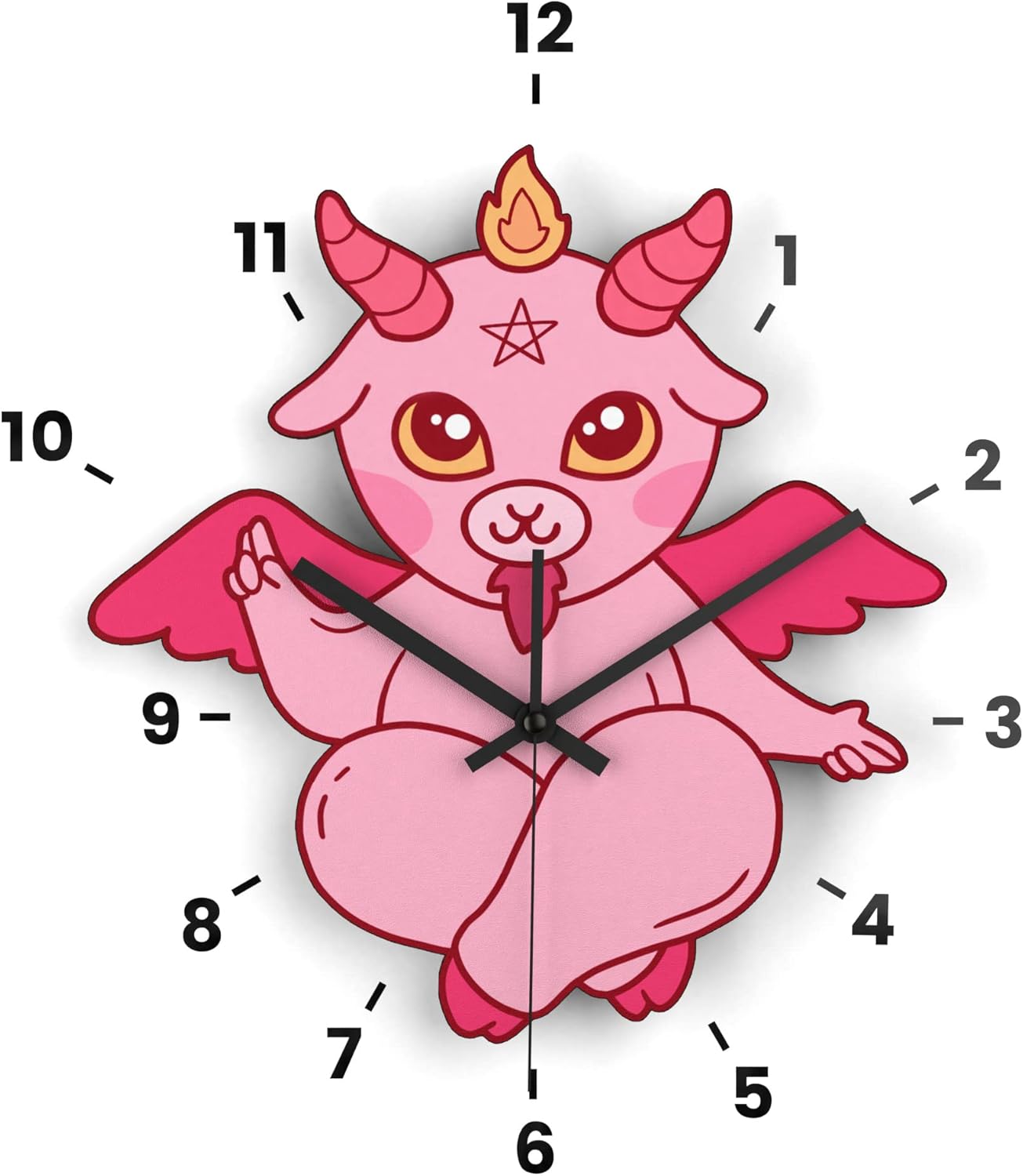 Wooden Wall Clock Cute Mounted Home Decor Kawaii Baphomet Cafe Kitchen 666 Living Room Pentacle Bedroom Laser Cut Plywood Silent Watch Satan Eco DIY Numbers Stickers Wall Art