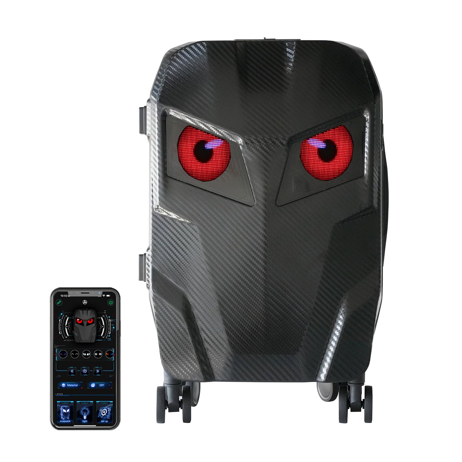Bagage à Main 20 Pouces, Valise Rigide programmable 48 X 48 Pixels en Couleur, Valise de Voyage multifonctionnelle à LEDs éditables et contrôlables par App Control Port USB