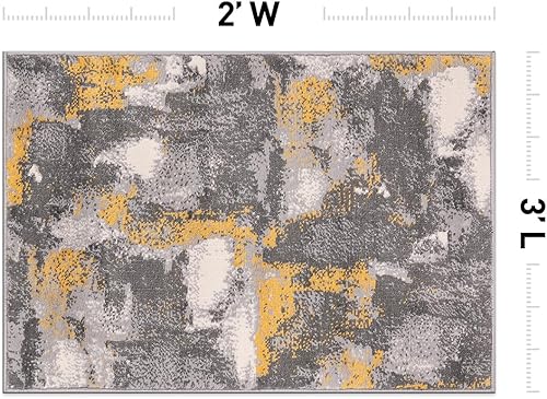 Miniatura 2 de Rugshop Brighton - Alfombra abstracta moderna resistente a las manchas, suave, 2 x 3 pies, color amarillo