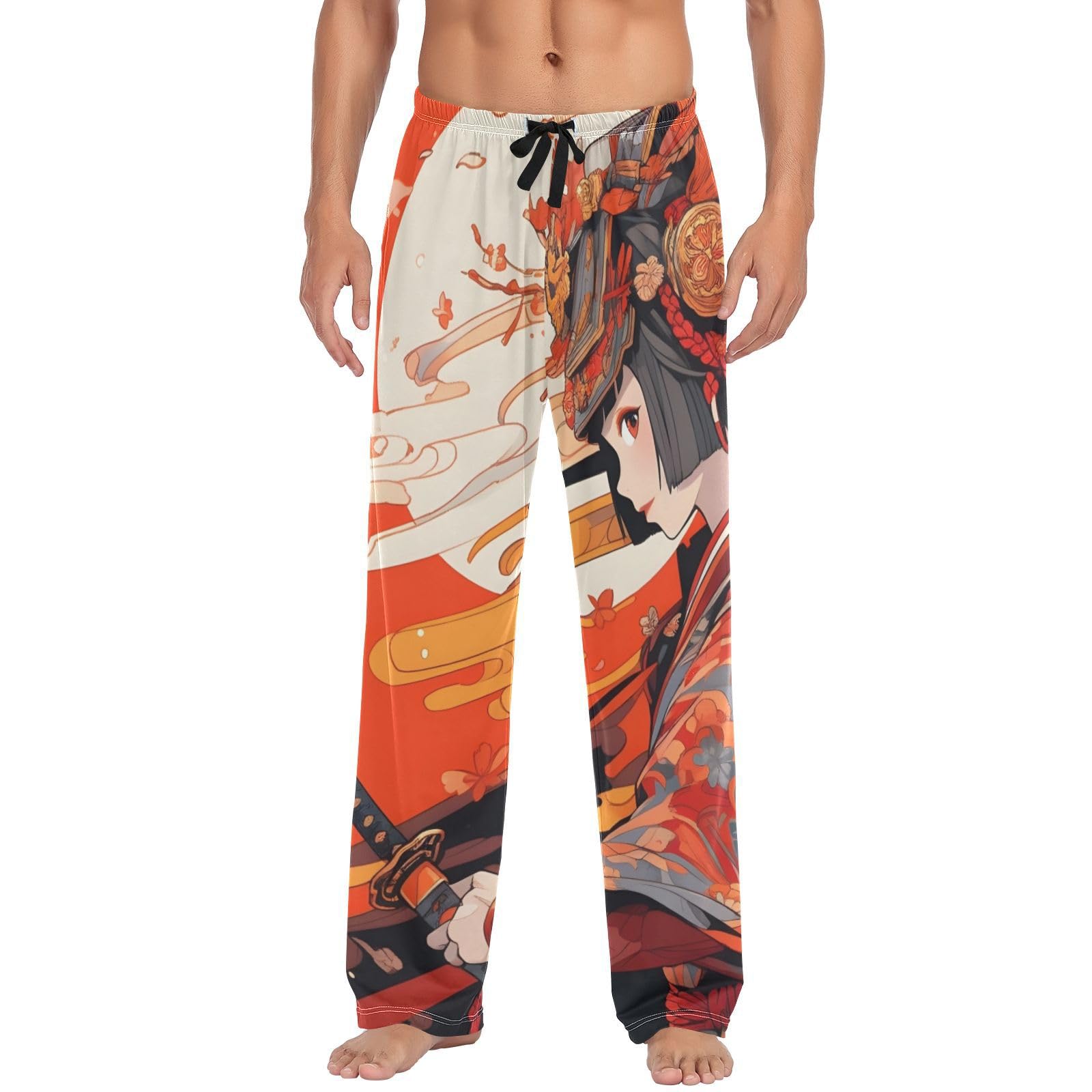 Mens Pajama Pants, Anime Samurai Sleep Pjs Bottom for Men, Lounge Pant with Pockets-S