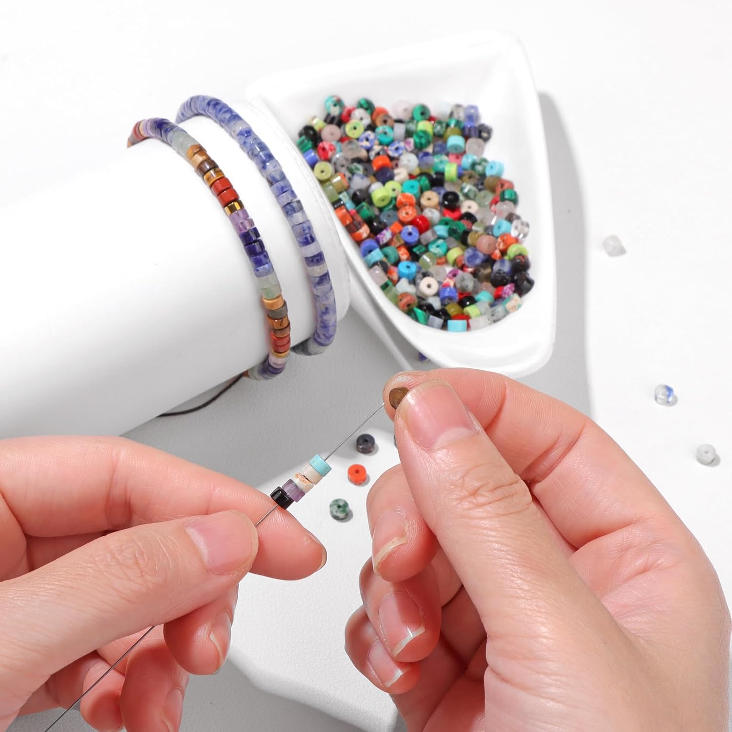 Natural Stone Tube Rondelle Gem Stone Spacer Loose Gemstones DIY Smooth Bead for Bracelet Necklace Earrings Jewelry Making(Natural Spacer Multicolor,4mm x 2mm 38cm) - Image 4