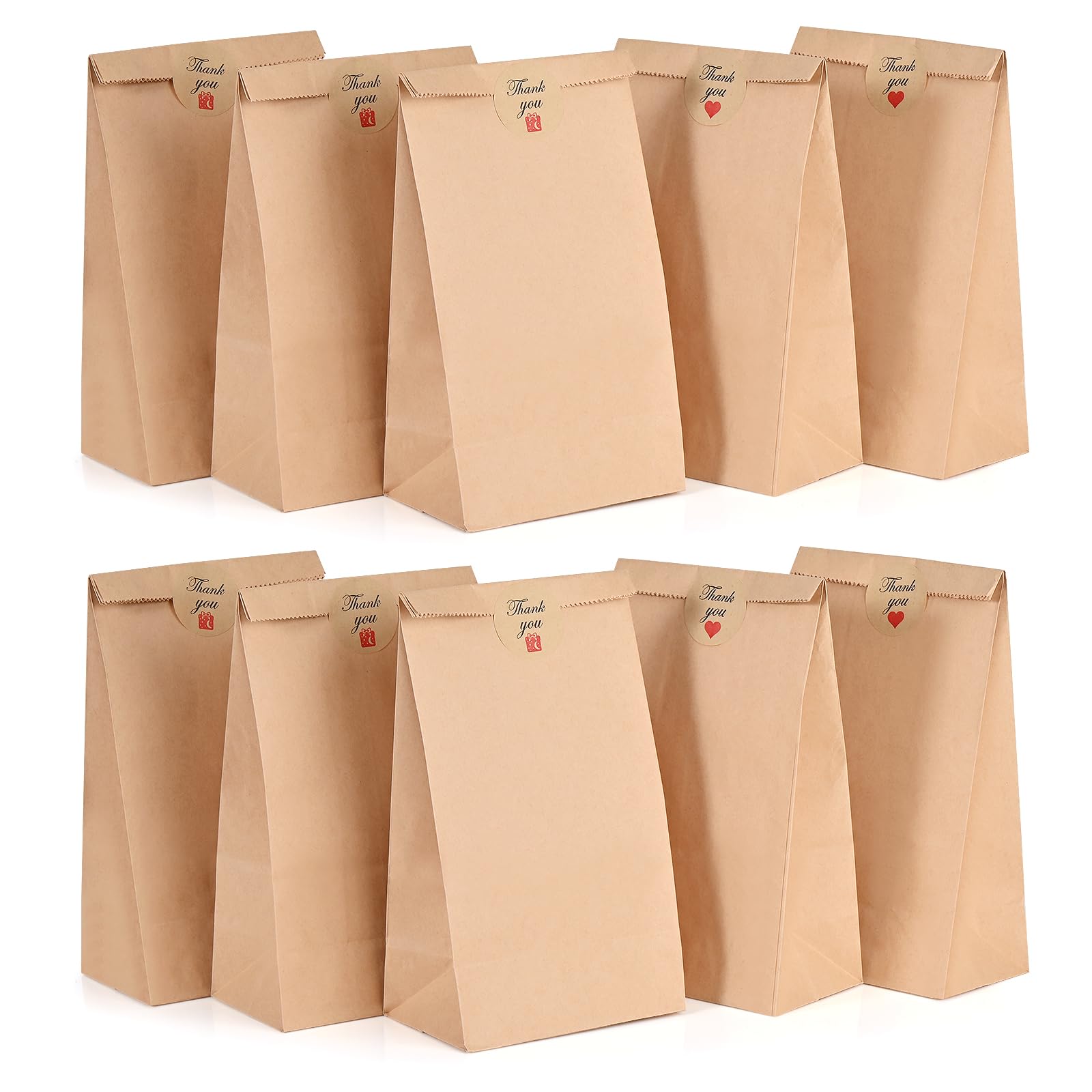 HAMOHTE Papiertüten Braun, 50 Stück Kraftpapiertüten mit 60 Aufkleber, Klein Geschenktüten Braune Tüten Papier, Natürlich Kraftpapier Tüten Gift Bag für Kinder Geburtstag DIY Geschenk