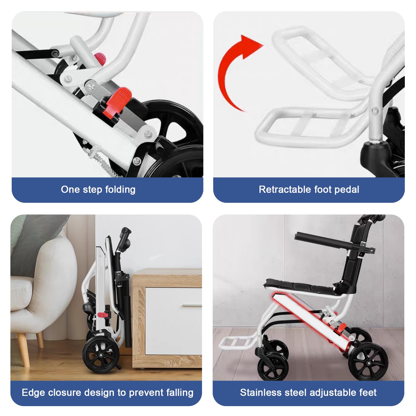 Silla de Ruedas Plegable Ultra-Ligera de Aluminio con Freno para discapacitados y Mayores,Silla de Ruedas de Aluminio para Viajes, Silla de Ruedas de tránsito(Rear Wheel 30cm/11.8in)