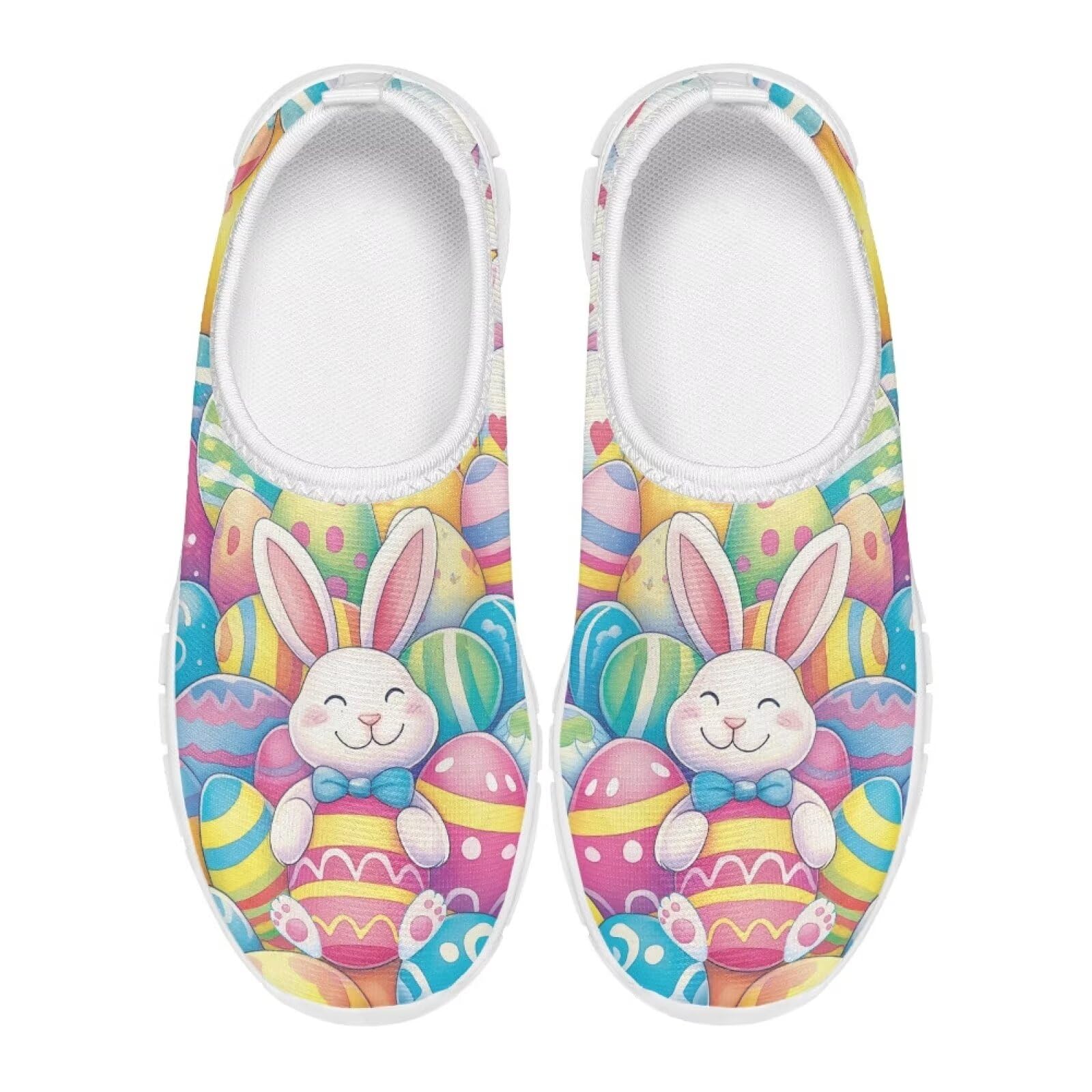 Cugasmaru Pink Easter Bunny Shoes for Girls Tennis Shoes Size 1.5 Little Kid Slip On Shoes Novelty Casual Sport Sneakers Colorful School Athletic Shoes