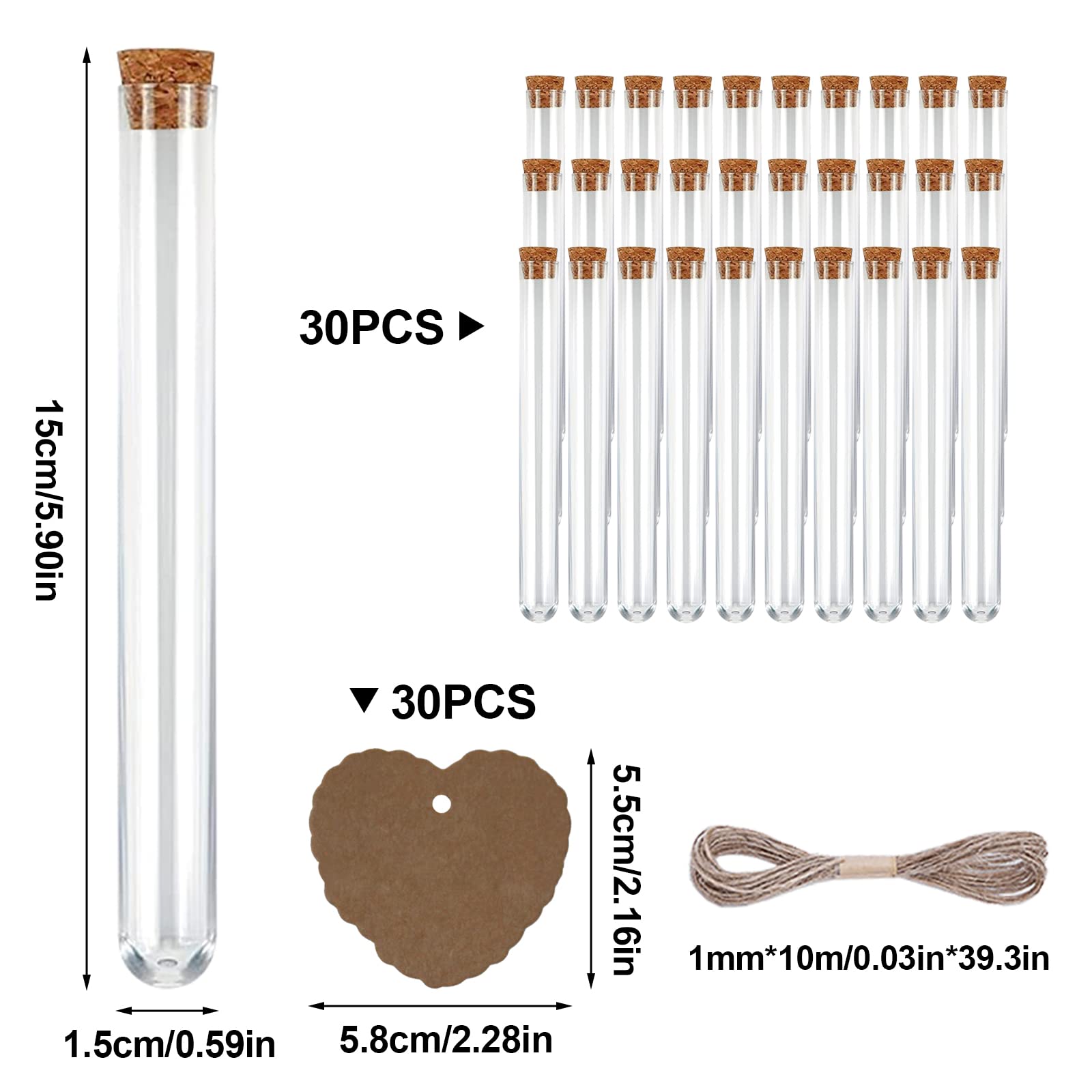 Tubes à Essai Plastique 34 Pièces - 16x100mm Avec Bouchons Liège - Corde Chanvre 5m - Étanches