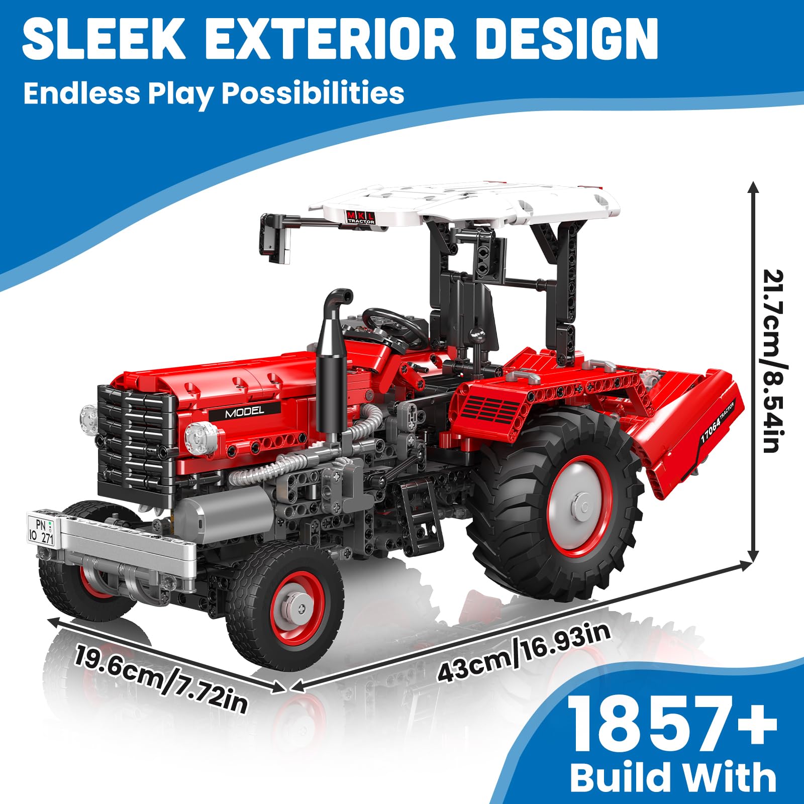 Mould King 17064 Technik 3 in 1 Ferngesteuerter Traktor Harvester Klemmbausteine Mähdrescher Trecker Bausteine Spielzeug mit Motor Für Jungen und Erwachsene(1857 Teile)