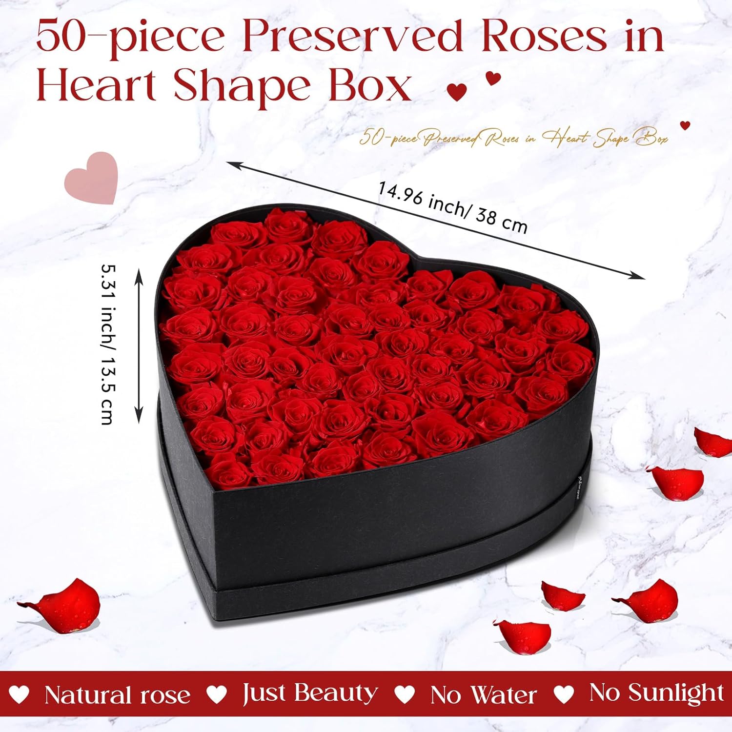 50 Piece Preserved Roses in Heart Shaped Box Valentine's Day Gifts for Her Flowers in a Box Eternal Roses for Women Wife Her Mother's Day - Image 3