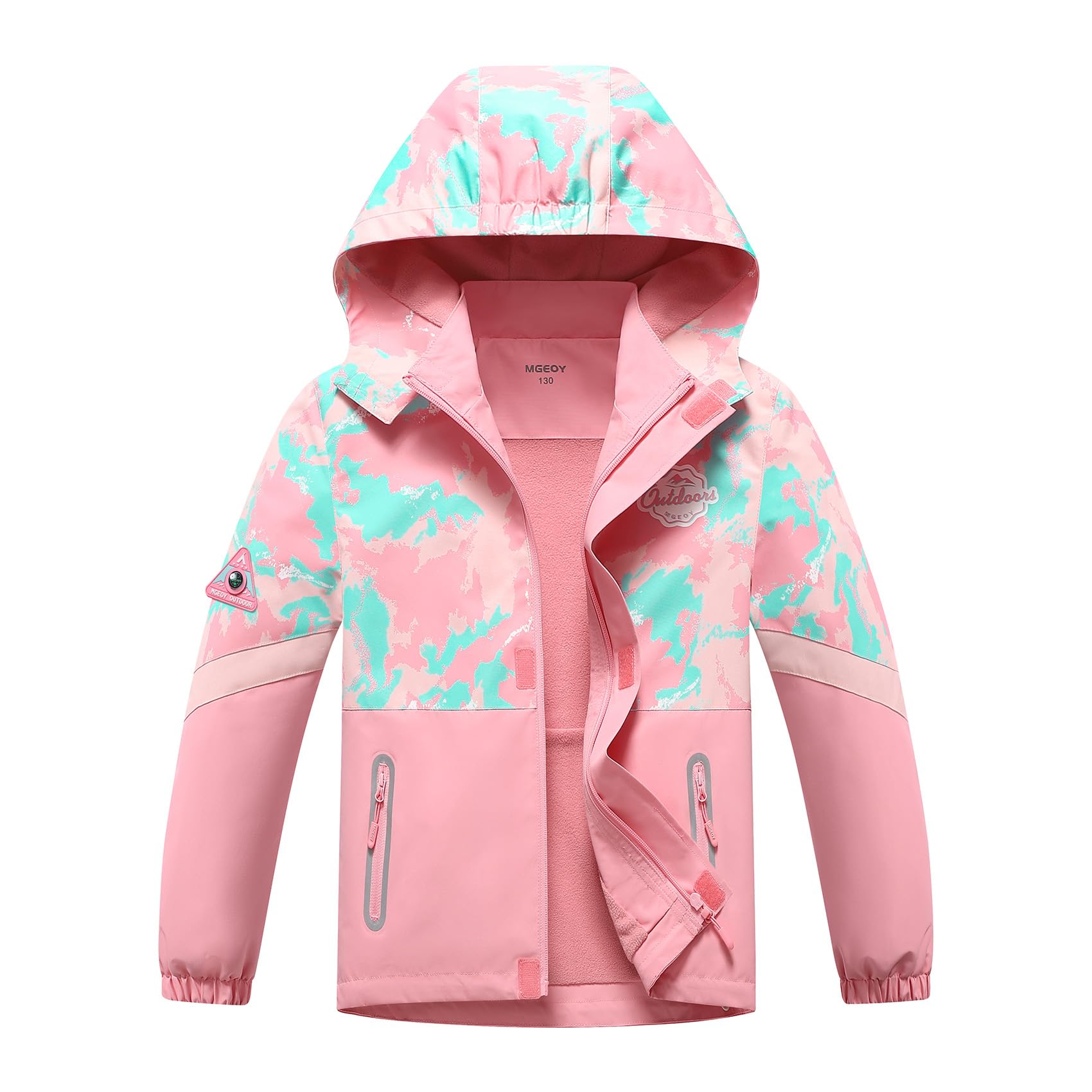 MGEOY Boys Girls Rain Jacket Lightweight Waterproof Hooded Fleece Lined Raincoat Windbreakers for Kids