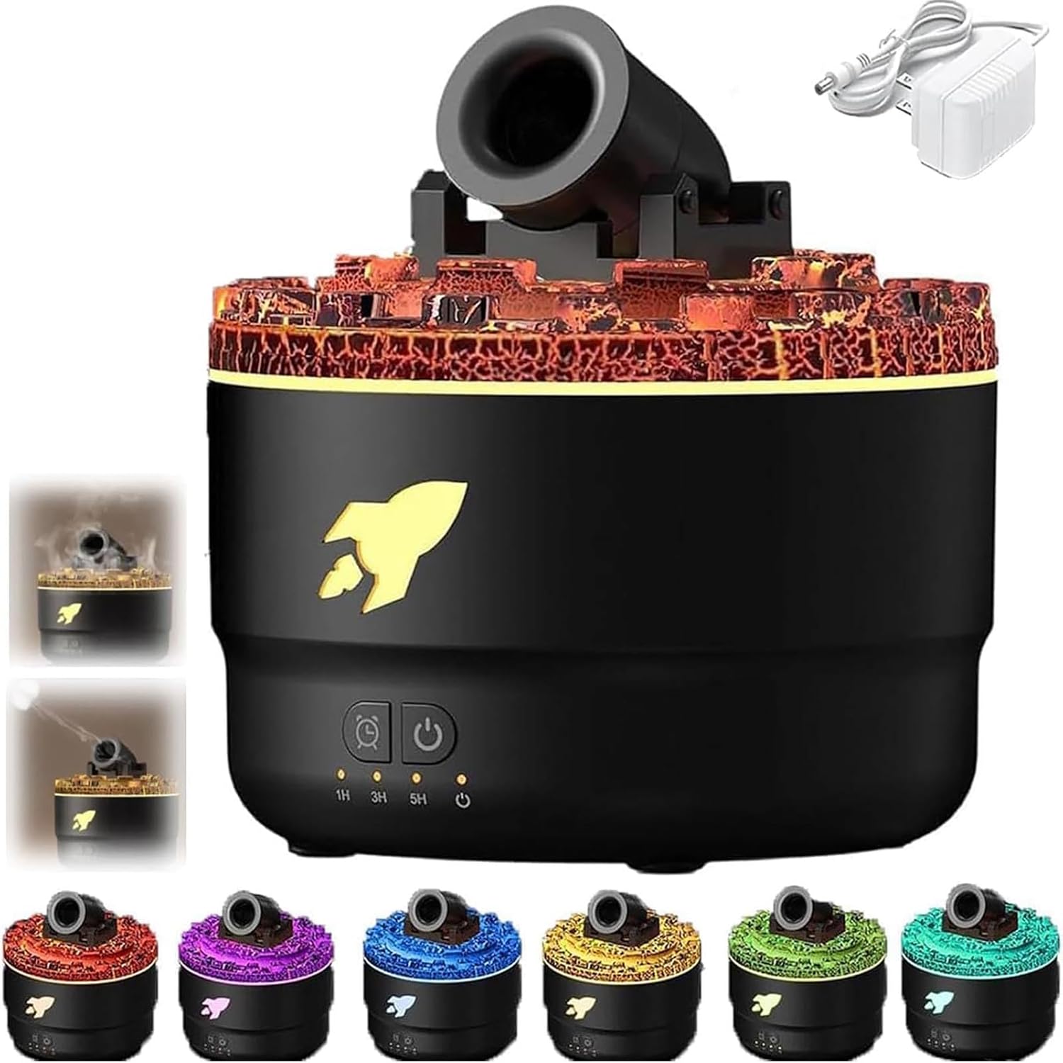 Cannon Blast Aroma Humidifier, 7 Colors LED Vapor Cannon Humidifier Silent, 2 Mode Creative Turret Colorful Yellowcane Aroma Air Humidifier, Aroma for Home Office (Black)