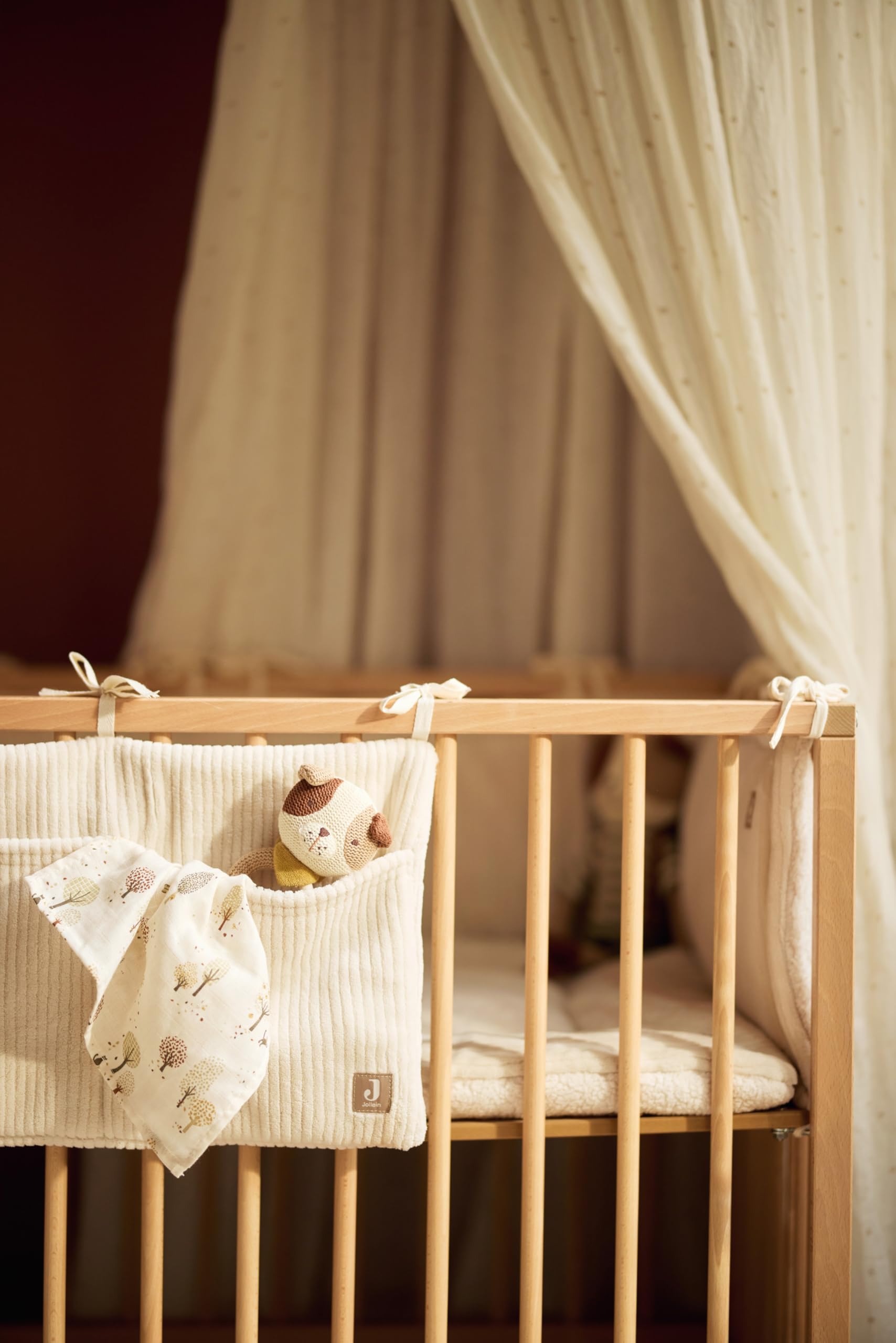 Jollein Sac de Rangement - Cloudy Rib - Oatmeal - Pour Lit Bébé - Organisateur de Chambre Bébé - Poches de Rangement - 49x30 cm