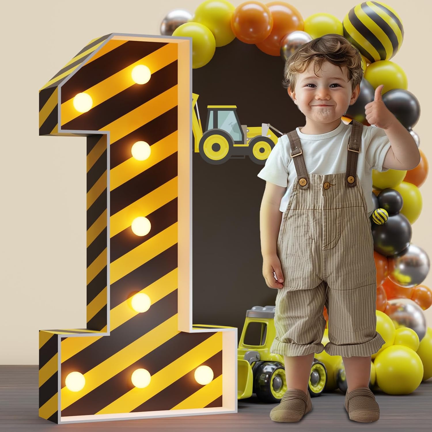Marquee Numbers Construction Birthday Decorations: 3ft Large Party Decor Boy First 1st 21st Big Light Up Cardboard Number 1 Construction Number 1