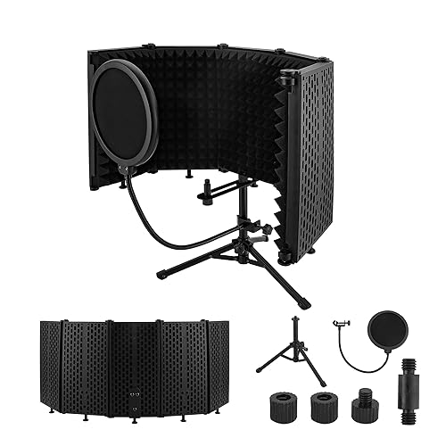 Recording Microphone Isolation Shield with Pop Filter, High Density Absorbent Foam to Filter Vocal, Foldable Sound Shield for Blue Yeti (PVB5DS)