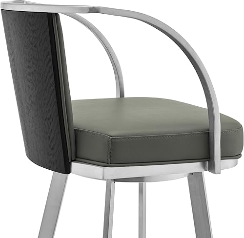 Miniatura 6 de Armen Living Livingston Taburete giratorio de cuero sintético gris y acero inoxidable cepillado de 30 pulgadas