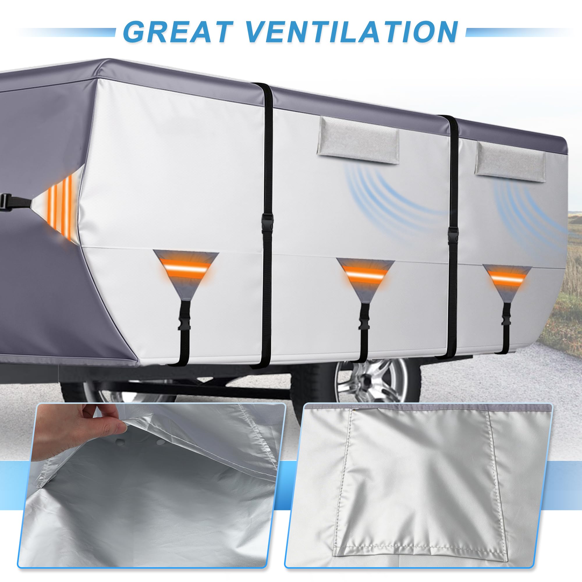 X AUTOHAUX Copertura pieghevole per camper da 4,3 m a 4,9 m, copertura per rimorchio da viaggio per l'inverno, resistente, rivestimento in poliuretano Oxford, impermeabile, anti-UV, resistente agli
