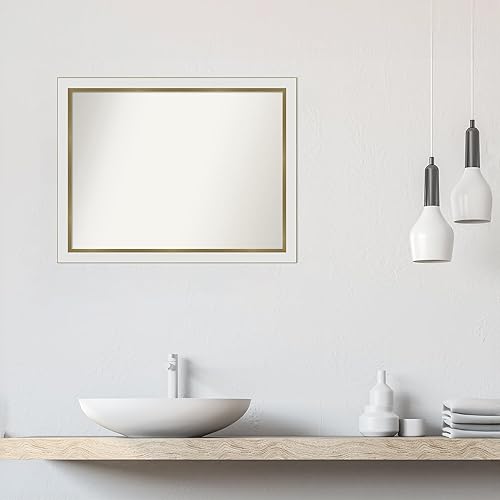 Miniatura 5 de Amanti Art Espejo de baño blanco para sobre el fregadero, 24 x 31 pulgadas, espejo de tocador rectangular estrecho de Eva de oro blanco, marco de