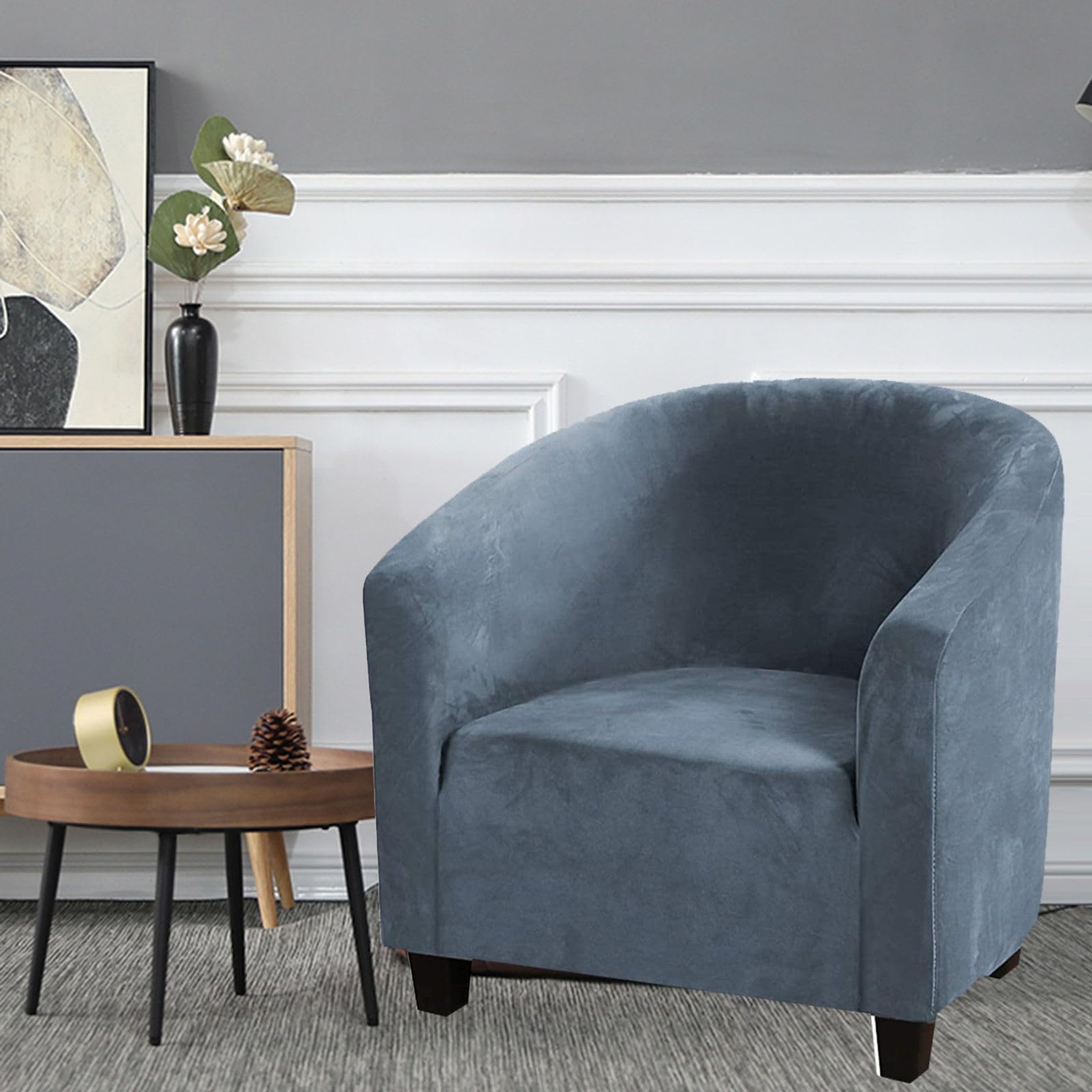 Housse de Fauteuil Club Extensible Housse de Fauteuil Cabriolet Velours Housse de Protection pour Salon Bar-Bleu Gris-Large