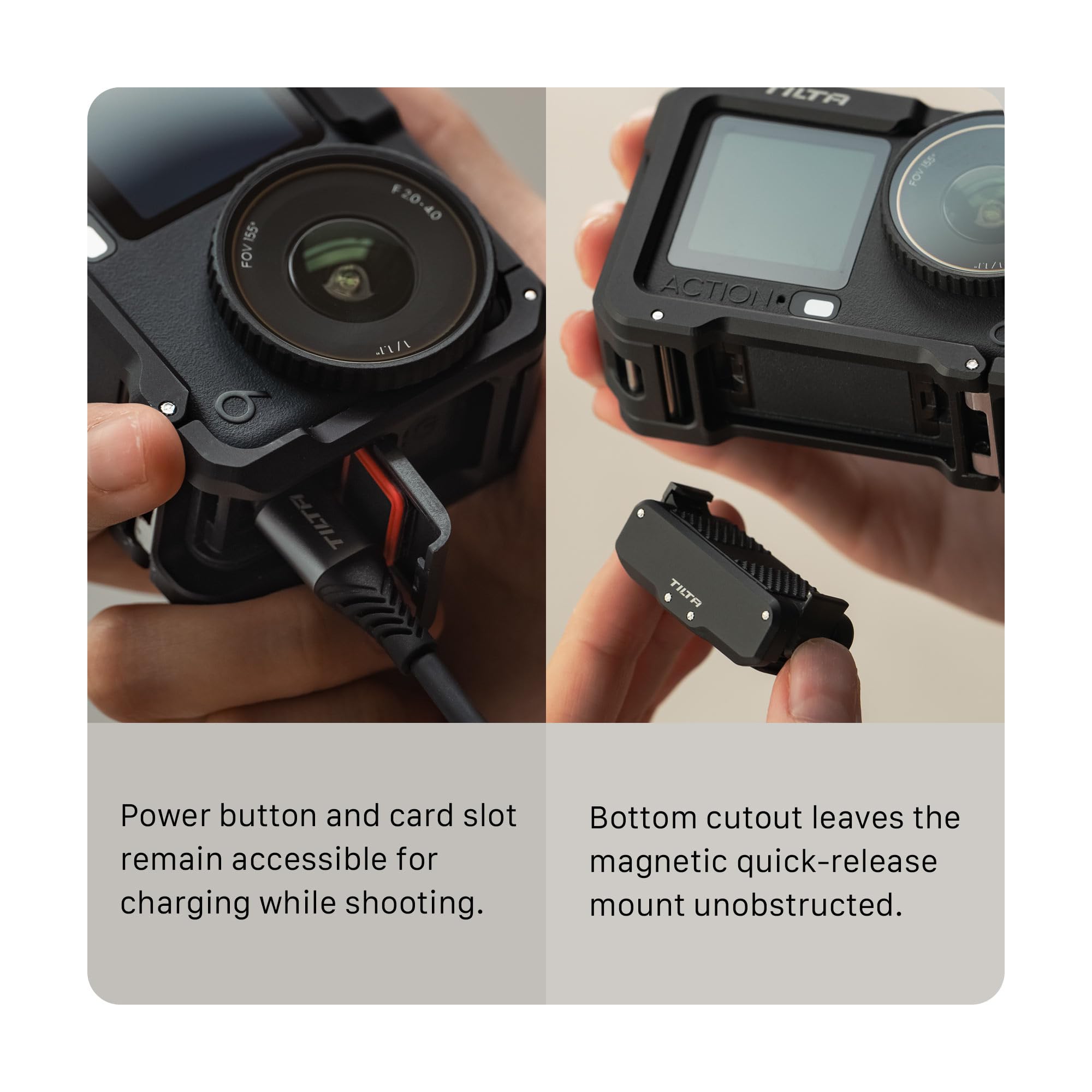 Tilta Zestaw podstawy klatki na kamerę, kompatybilny z DJI Osmo Action 6, magnetyczna płytka podstawy szybkiego zwalniania w zestawie, gwint 0,6 cm-20 z punktami pozycji, odbiornik zimnej stopki