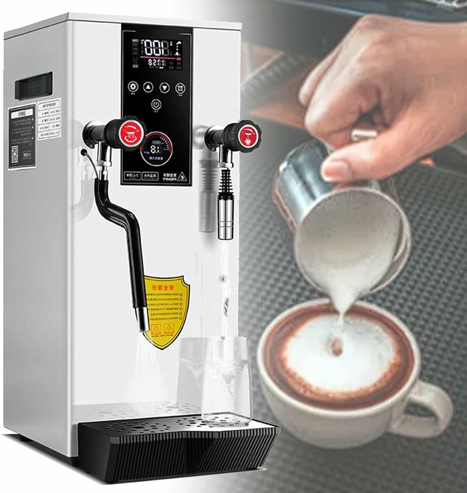 Macchina elettrica per bollire l'acqua da 12 Litri, montalatte a Vapore Professionale, Macchina per schiumare Il Latte, con 2 Display LCD per la Temperatura, Ideale per caffetterie.
