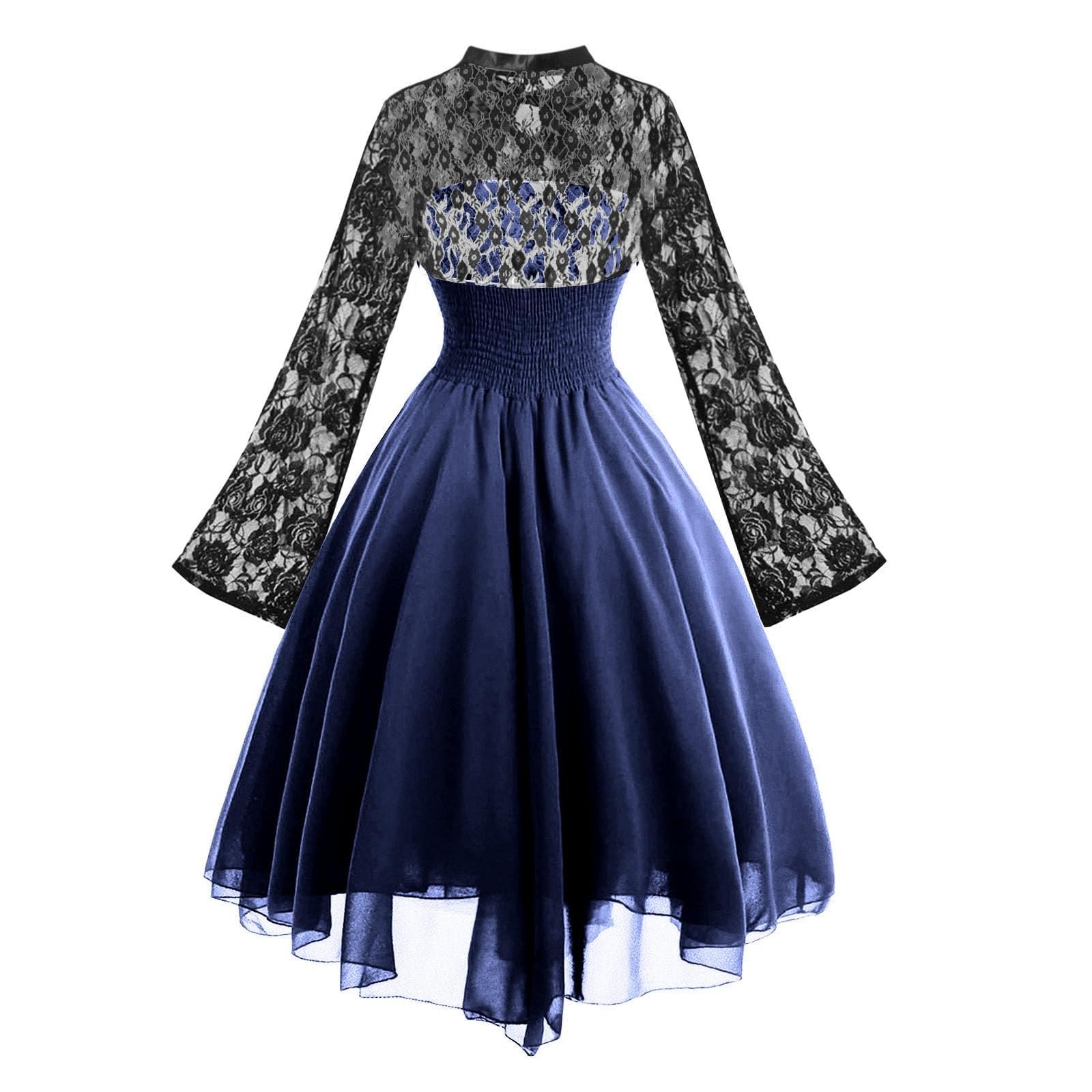 Faschingskostüme Cocktailkleider für Damen modisch Gothic Stil 1950er Jahre Midikleid Croset langes Flare Ärmel Partykleid in A Linie