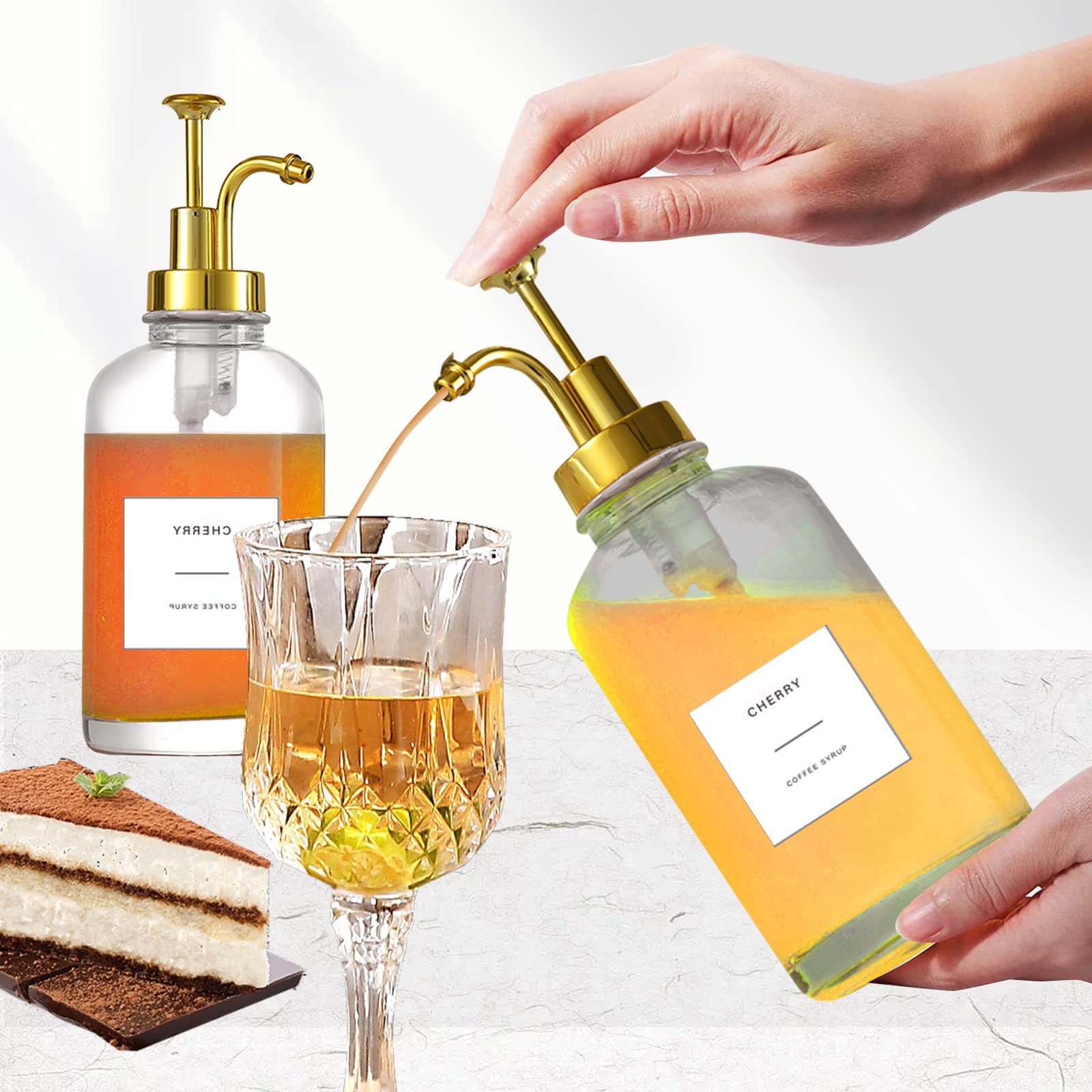 Set 4 Dispenser Sciroppo Per Caff&egrave; Molimoli - Bottiglie Vetro Con Pompa Ed Etichette