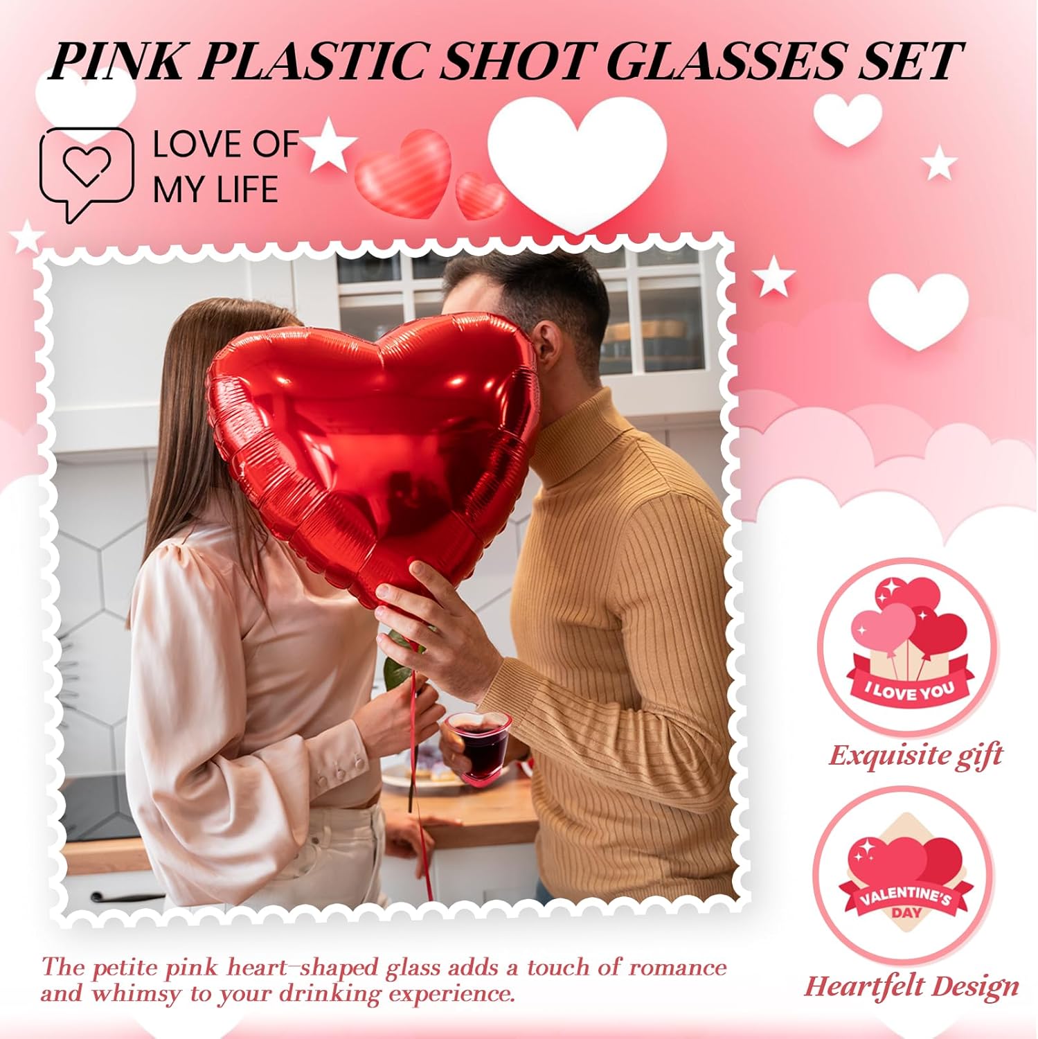 36 Pcs Pink Heart Shot Glasses Set Cute Shot Glasses with Heavy Base Reusable Plastic Beer Mug for Whiskey Tequila Valentine's Day Bachelor Party