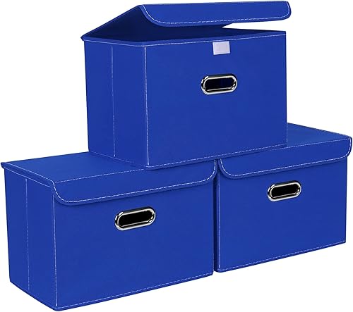 STOREONE Contenedores de almacenamiento de tela plegables para almacenamiento, cesta plegable con tapas y asas de metal, para el hogar, dormitorio,