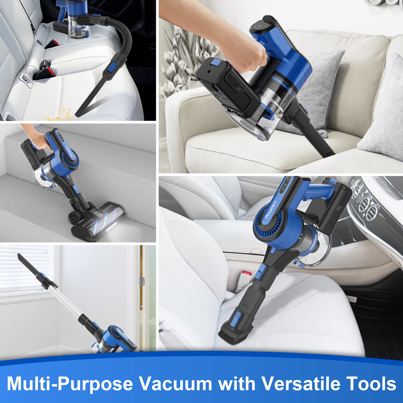 POWEART Cordless Vacuum Cleaner, 30Kpa 8in1 Lightweight Cordless