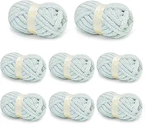 Chunky Yarn for Hand Knitting, Chunky Chenille Blanket Yarn for Crocheting, Bulky Soft Fluffy Chenille for Blanket Project, 8 Pack of 8oz/25yds, Blue Gray