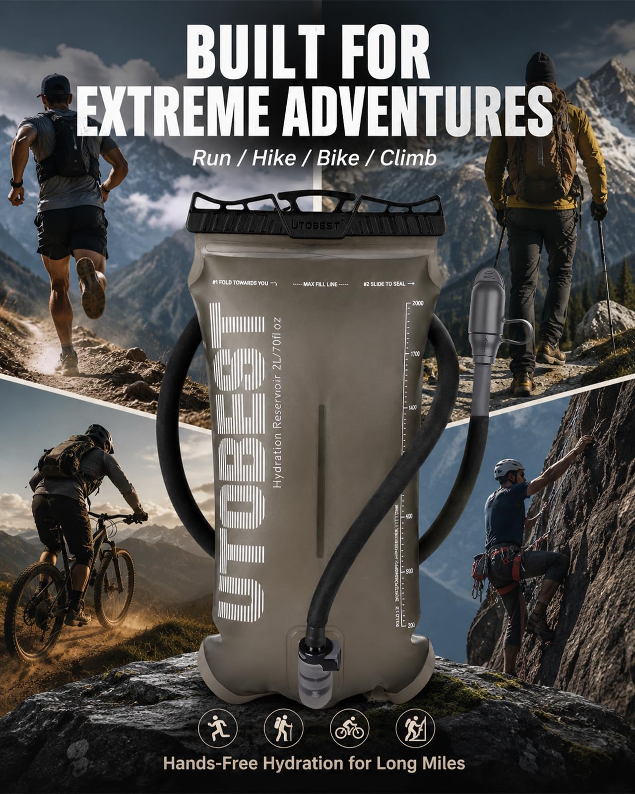 UTOBEST Vescica d'Acqua da 1,5 l, 2 l, 3 l, in TPU, Senza BPA, a Prova di perdite, per Escursioni, Corsa, Ciclismo, Campeggio, UTR211