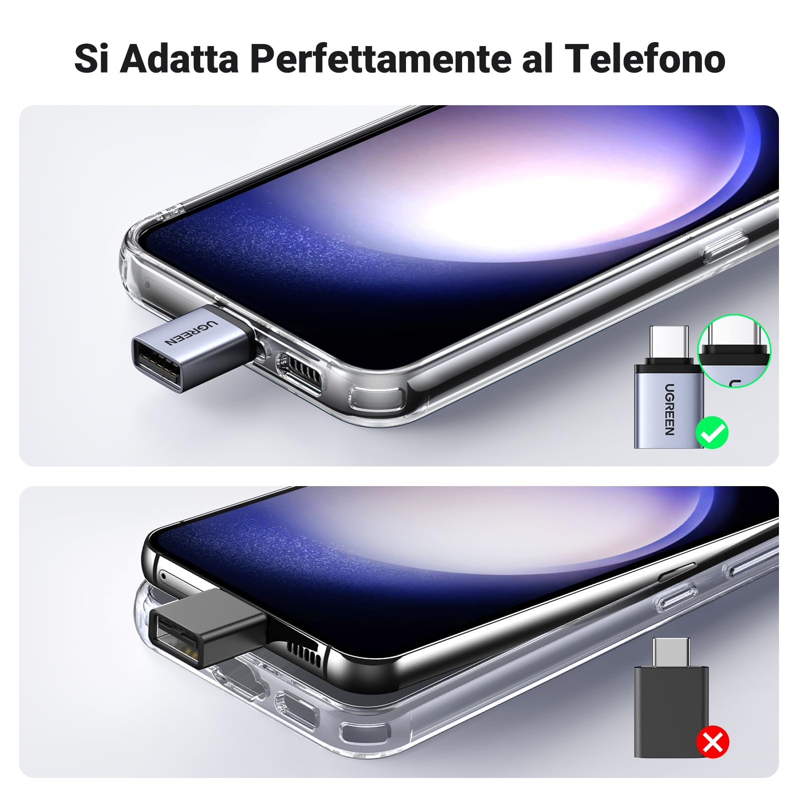 UGREEN Adattatore USB a Tipo C 3.0 2 Pezzi OTG Maschio a Femmina Compatibile con iPhone 17 Pro Max MacBook Air iPad Redmi Galaxy S24 S23 Note 20 (Gray)