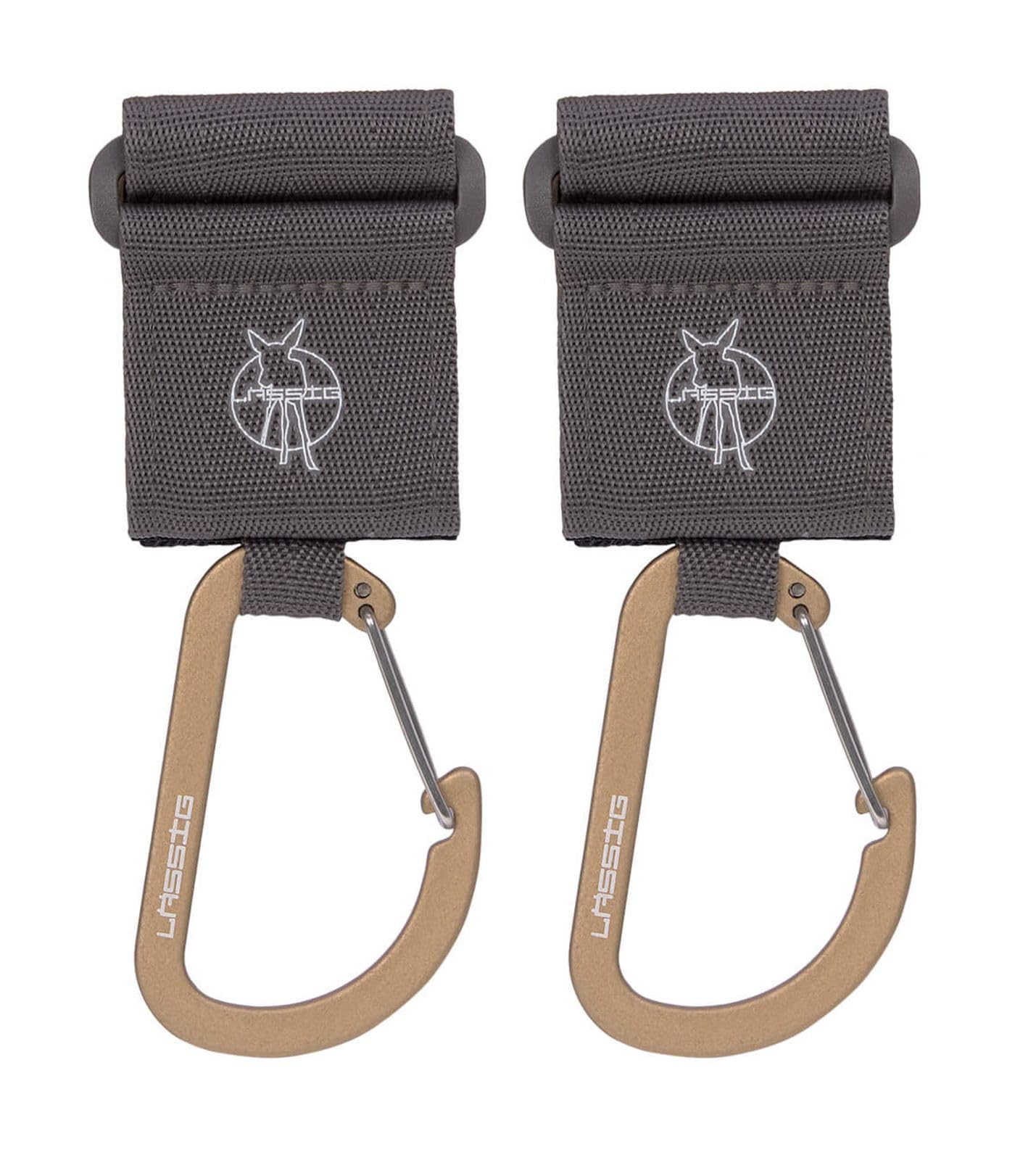 LÄSSIG Pushchair Attachment (Pack of 2) Velcro Carabiner Hook Pram Hook Shopping Hook Metal/Stroller Hooks with Carabiner Anthracite