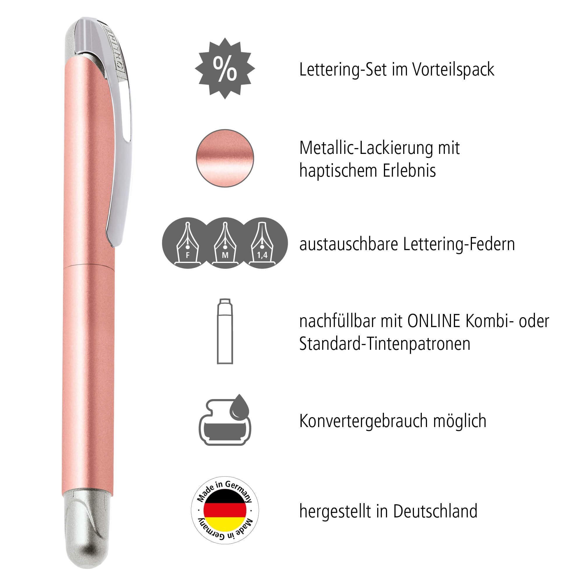 ONLINE College Füller Metallic Rose - Iridium-Feder Medium Für Rechtshänder