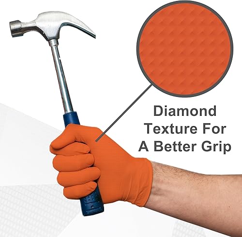 Miniatura 4 de WECARE Guantes de nitrilo de 8 mil, guantes de mecánico resistentes, con agarre de diamante, guantes desechables sin polvo ni látex