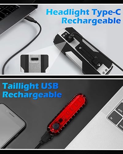 Miniatura 6 de Bike Lights, 6+4 Modes Rechargeable Type-C Bike Light for Night Riding, Anti-Dazzle High Lumen LED Bike Lights Front and Rear, Bicycle Light Set