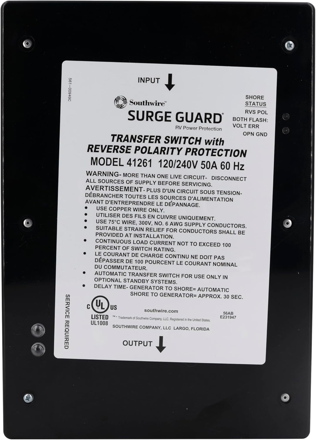 Entry Level 50A Surge Guard Reverse Polarity Transfer Switch